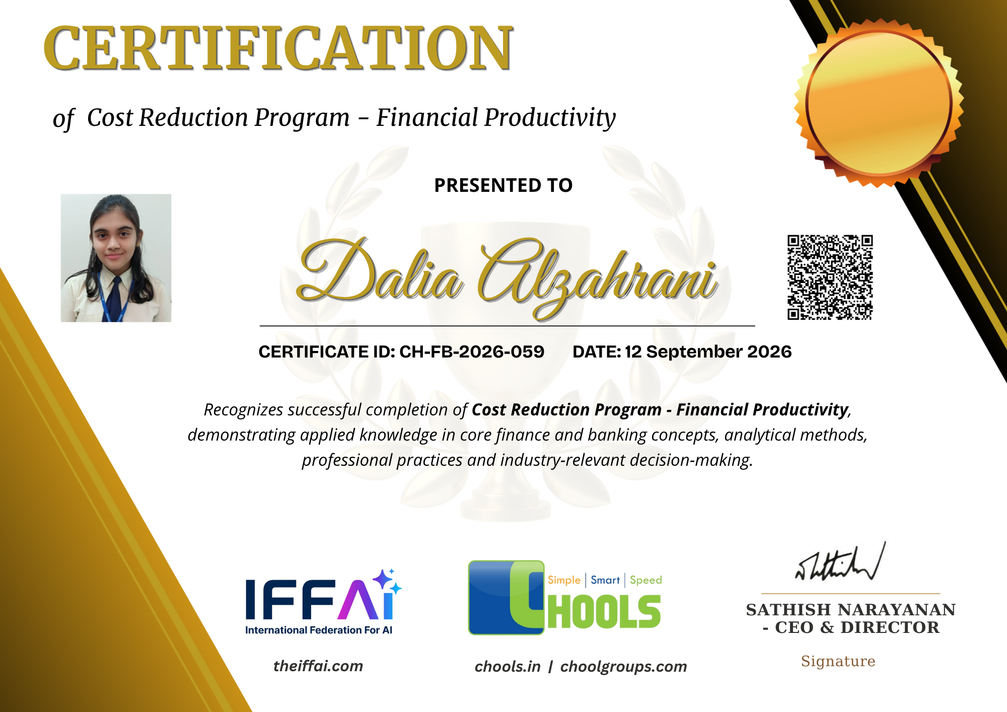 Cost Reduction Program - Financial Productivity Certificate